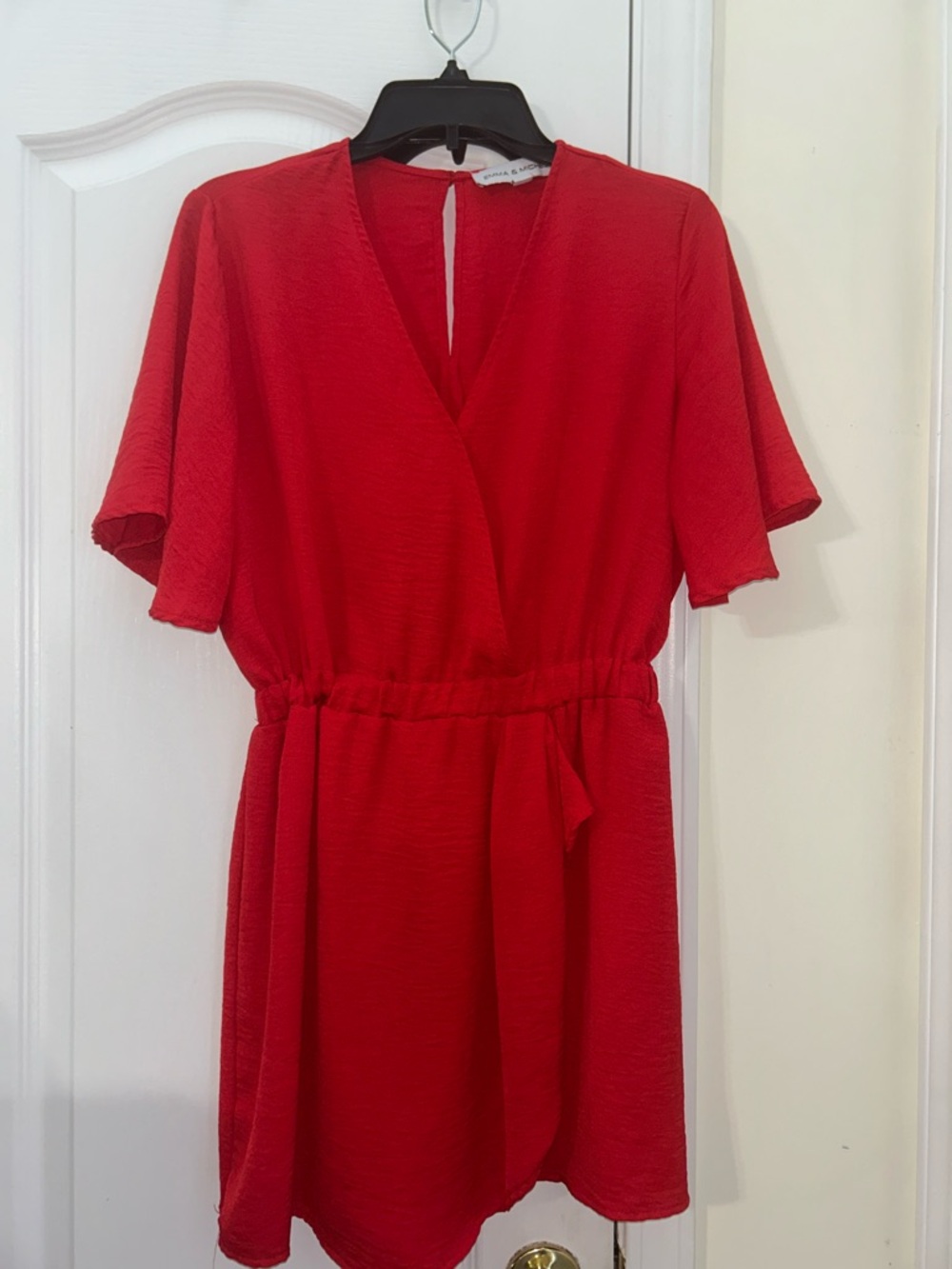 Emma & Michele Red V-Neck Tie Detail romper